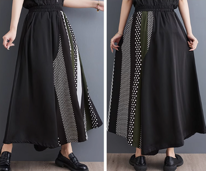 Korean Style Color Matching Versatile Slim Casual Wide Pants Skirt 韓版時尚拼色百搭顯瘦大尺碼休閒九分寬褲裙