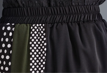 Korean Style Color Matching Versatile Slim Casual Wide Pants Skirt 韓版時尚拼色百搭顯瘦大尺碼休閒九分寬褲裙