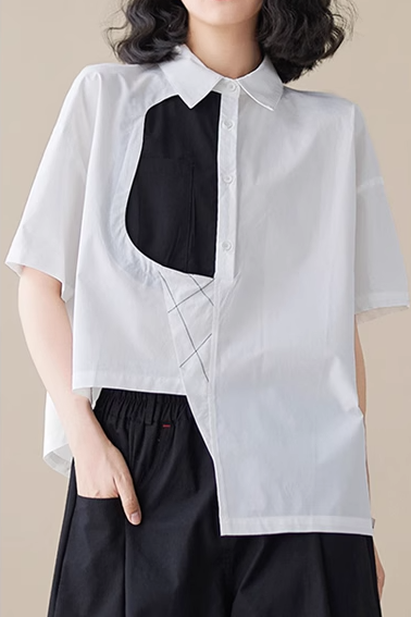 POLO Collar Irregular Contrast Casual Shirt 撞色不規則個性時尚休閒襯衫