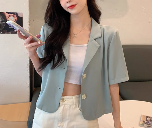 Large Size Petite Drape Short Sleeve Suit Jacket 大尺碼小個子垂感短袖西裝外套