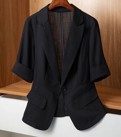 Slim Fit Short Sleeve Thin Blazer 休閒修身顯瘦短袖薄款小西裝外套上衣