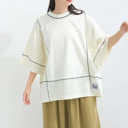 Patchwork Waffle Cut and Sewn T-Shirt 華夫格布料拼接T恤