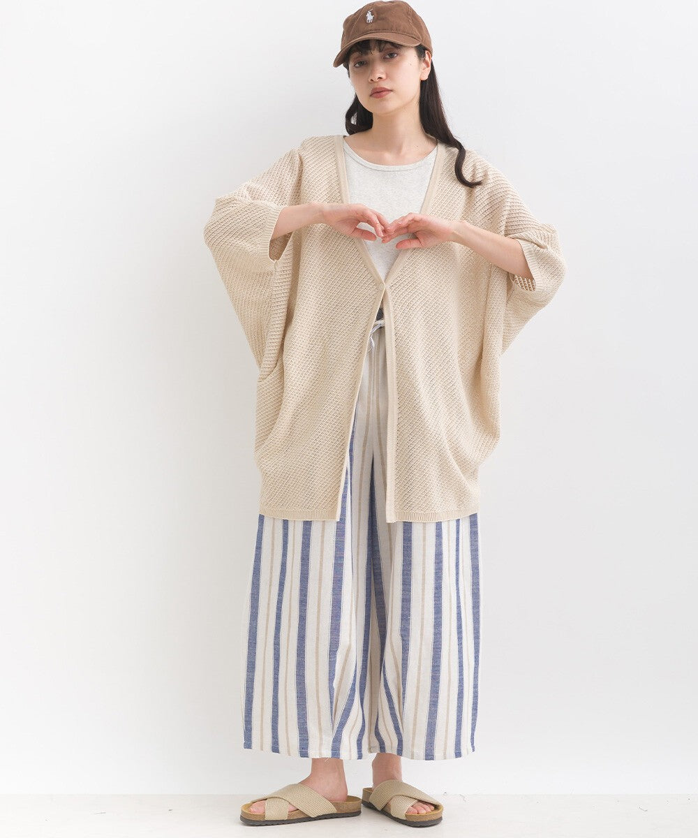 Openwork Cotton Blend Dolman Sleeve Cardigan Sweater  開襟空棉混紡蝙蝠袖毛衣鏤